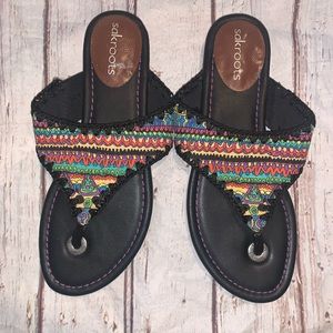 The Sak sakroots bright geometric print black sandals 7